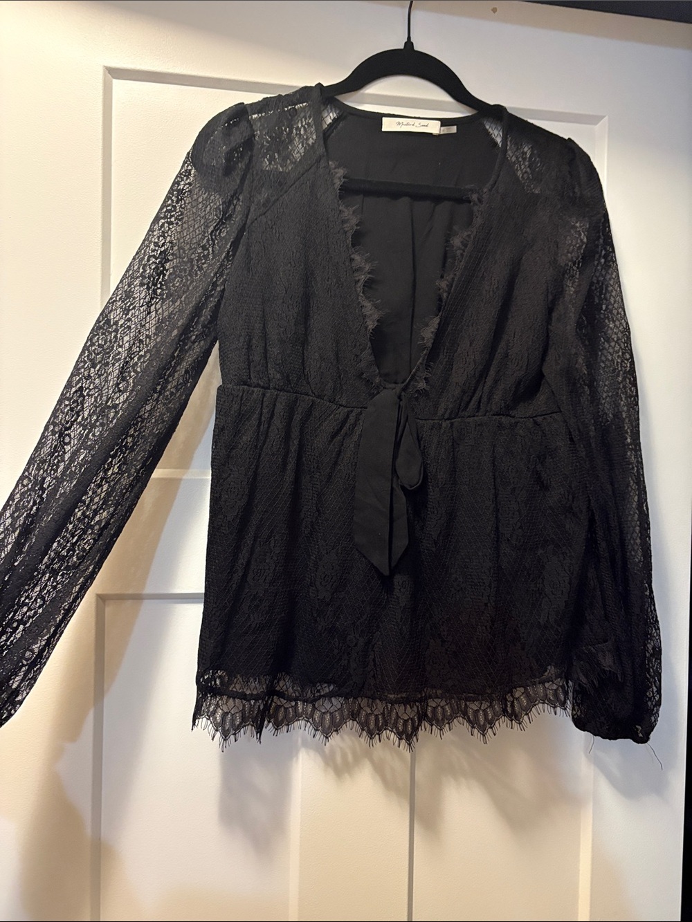 Black Lace Tie-Front Blouse - Women